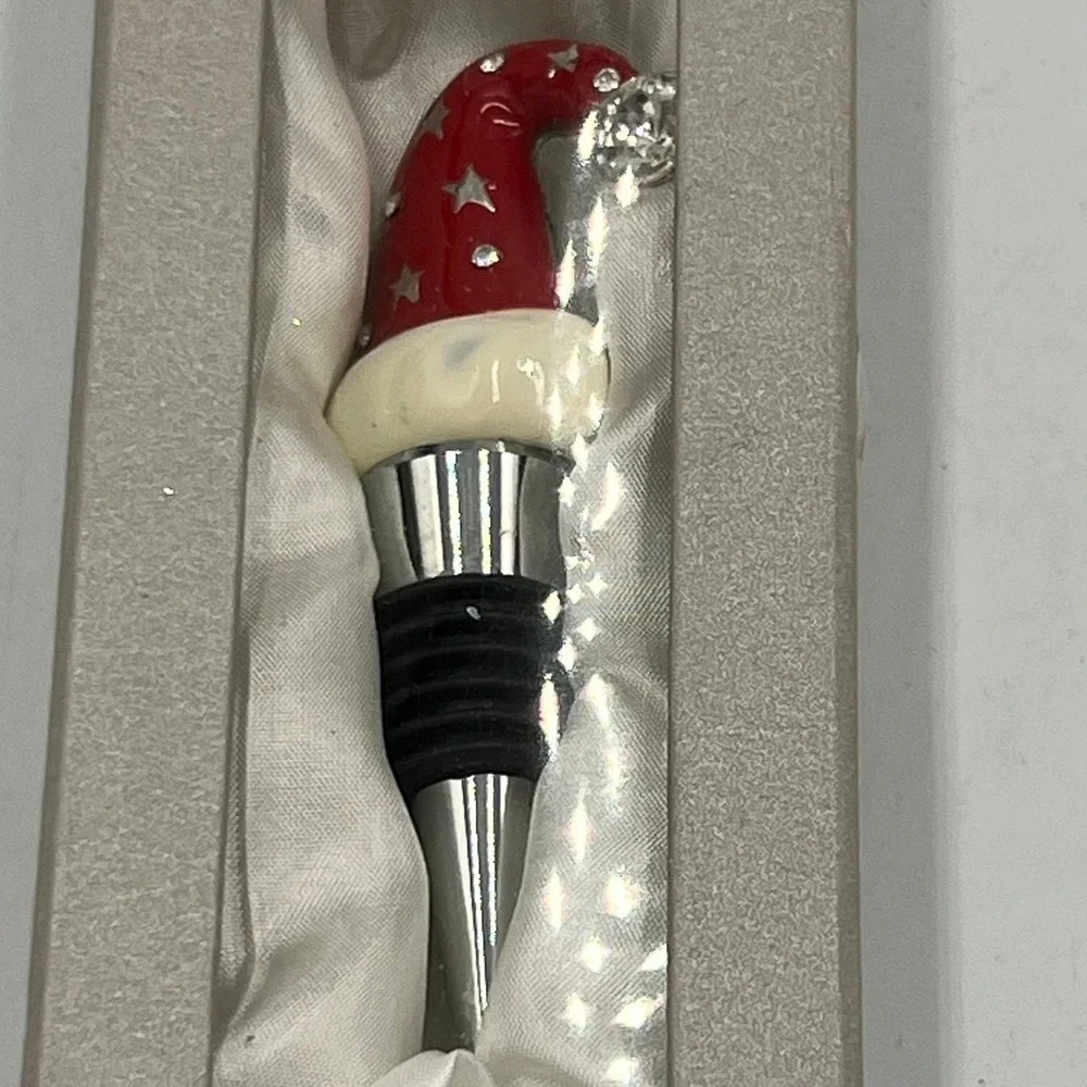 LSArts Santa Hat Bottle Stopper Red NWT Metal Rhinestone XM-983